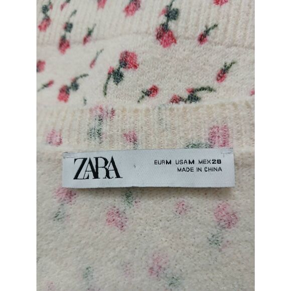 Zara womens medium sweater cardigan cream red fairy Cottagecore wool blend - Picture 6 of 8